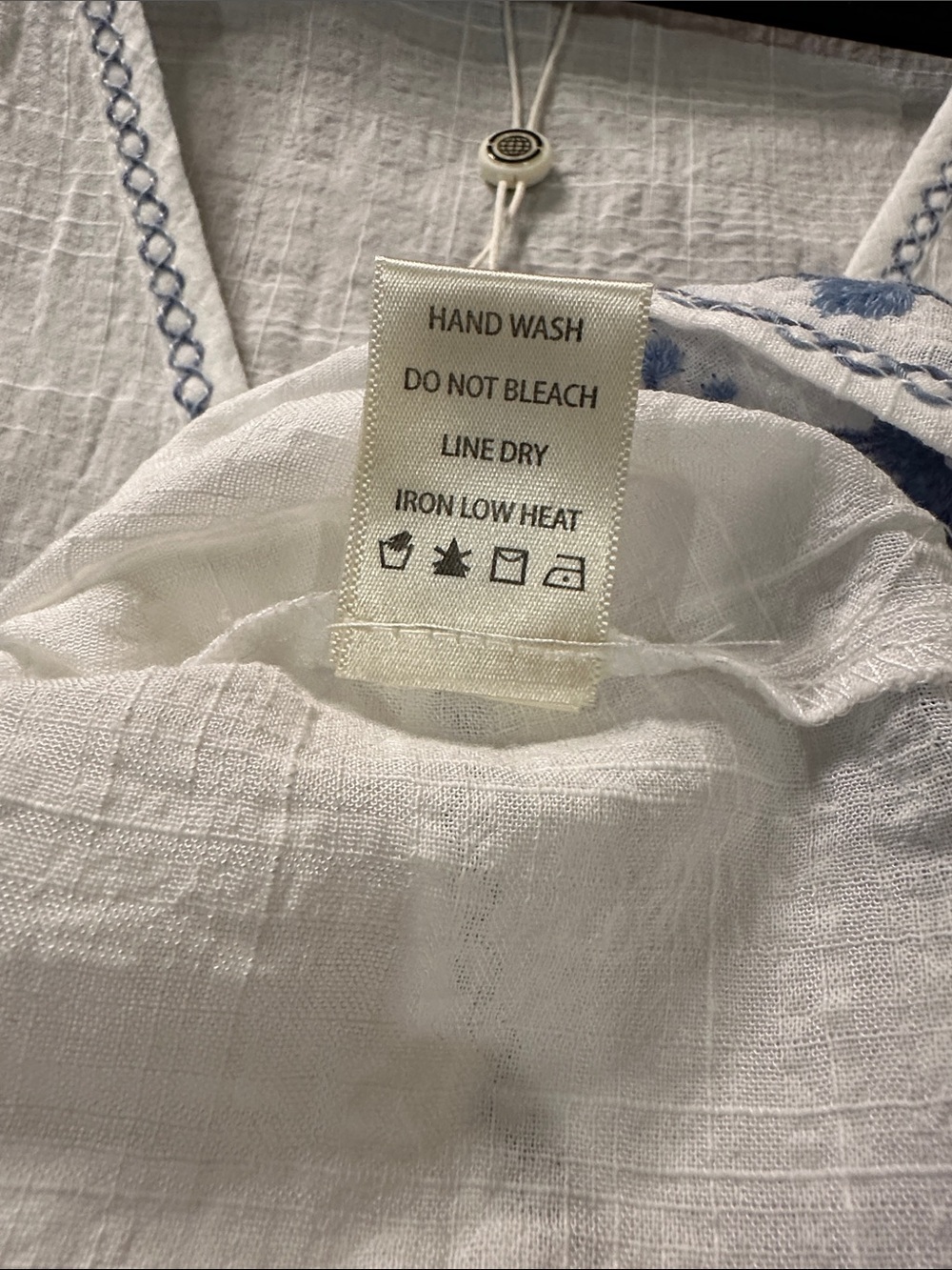 Max Studio White Tunic with Blue Floral Embroidery and Decorative Stitching NWT - Picture 10 of 11